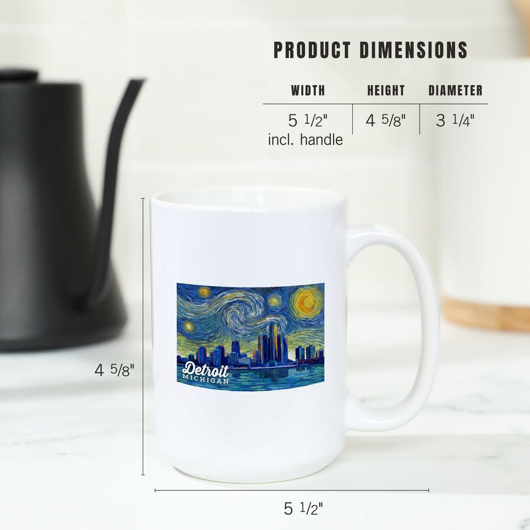 Detroit, Michigan, Starry Night Series, Lantern Press Artwork, Ceramic Mug Mugs Lantern Press 