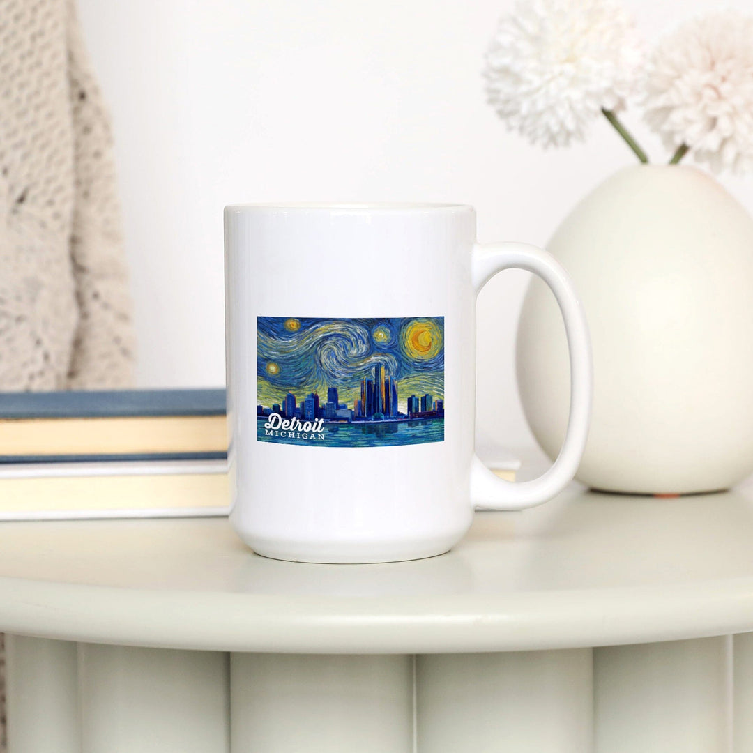 Detroit, Michigan, Starry Night Series, Lantern Press Artwork, Ceramic Mug Mugs Lantern Press 