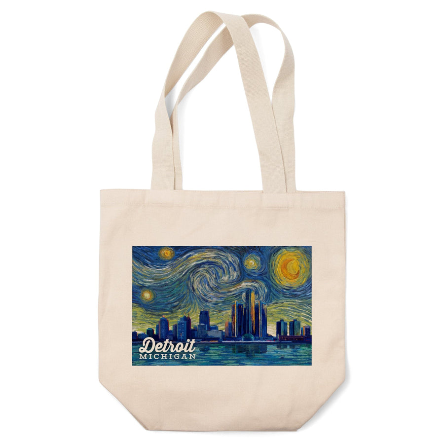Detroit, Michigan, Starry Night Series, Lantern Press Artwork, Tote Bag Totes Lantern Press 