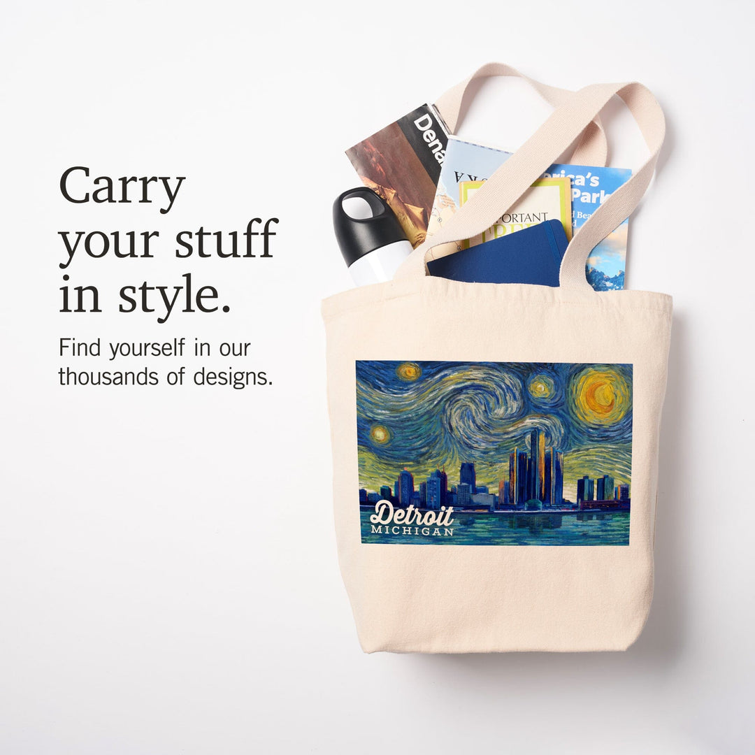Detroit, Michigan, Starry Night Series, Tote Bag Totes Lantern Press 