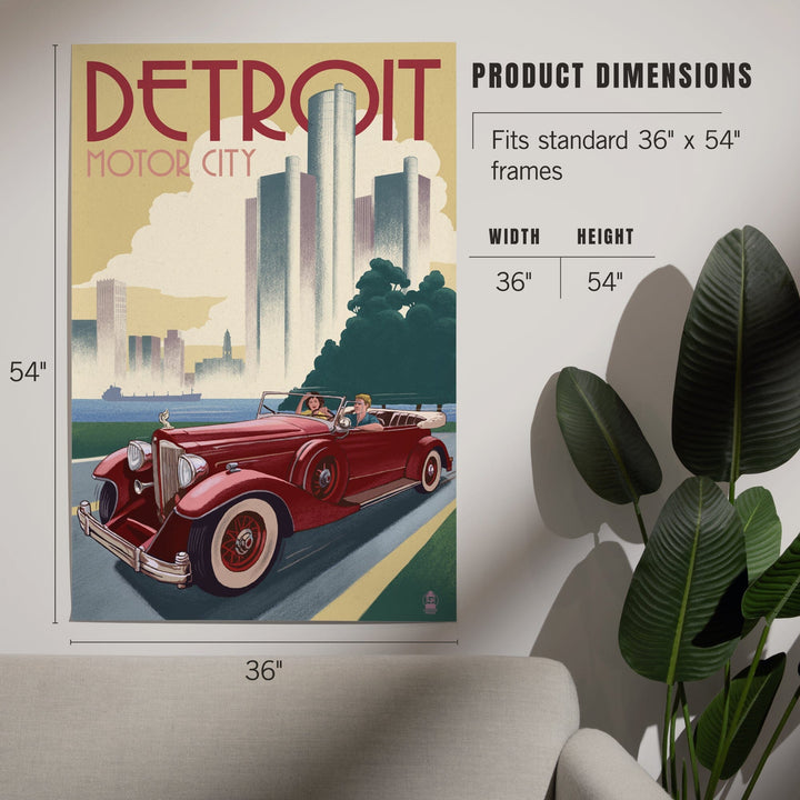 Detroit, Michigan, Vintage Car and Skyline, Art & Giclee Prints Art Lantern Press 