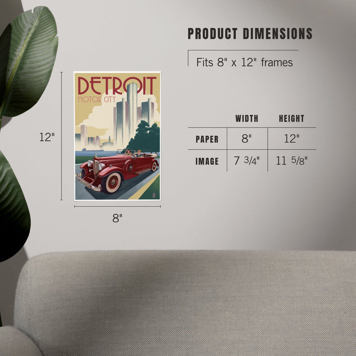 Detroit, Michigan, Vintage Car and Skyline, Art & Giclee Prints Art Lantern Press 