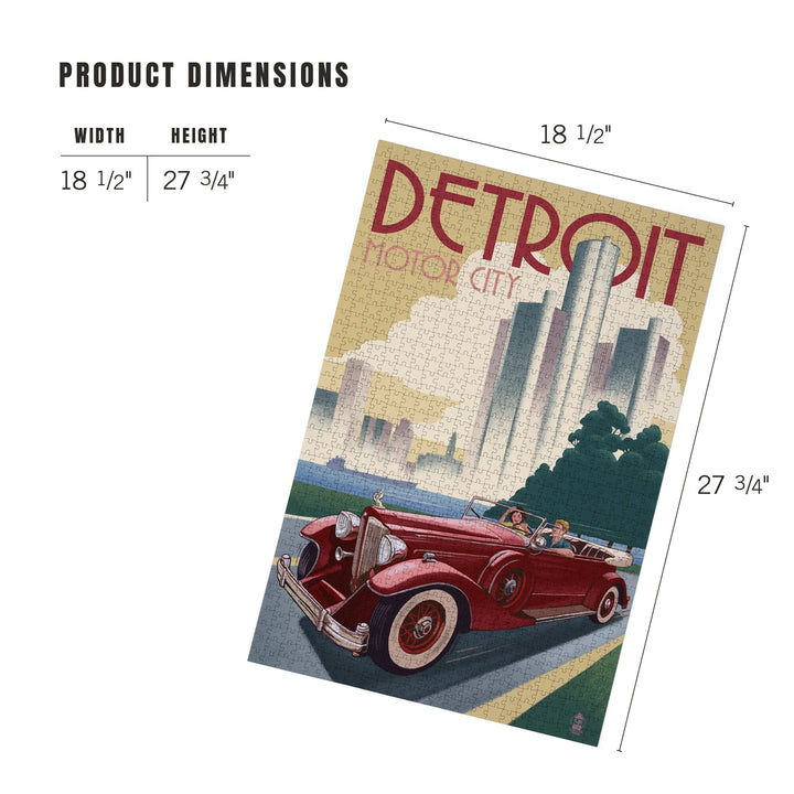 Detroit, Michigan, Vintage Car and Skyline, Jigsaw Puzzle Puzzle Lantern Press 