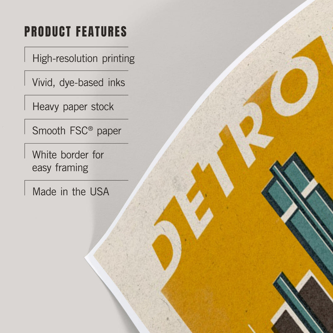 Detroit, Michigan, Woodblock, Art & Giclee Prints Art Lantern Press 