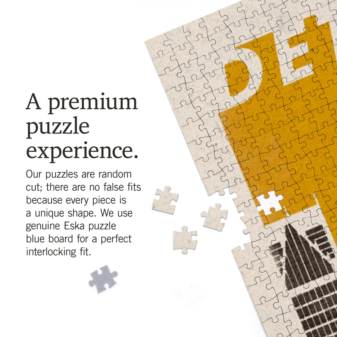 Detroit, Michigan, Woodblock, Jigsaw Puzzle Puzzle Lantern Press 