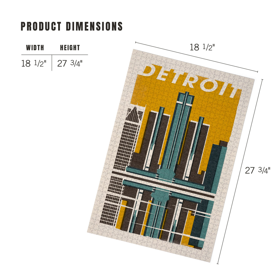 Detroit, Michigan, Woodblock, Jigsaw Puzzle Puzzle Lantern Press 