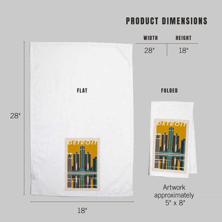 Detroit, Michigan, Woodblock, Organic Cotton Kitchen Tea Towels Kitchen Lantern Press 
