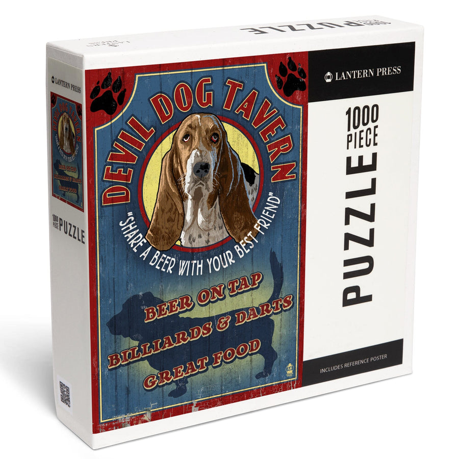 Devil Dog Tavern Vintage Sign, Basset Hound, Jigsaw Puzzle Puzzle Lantern Press 