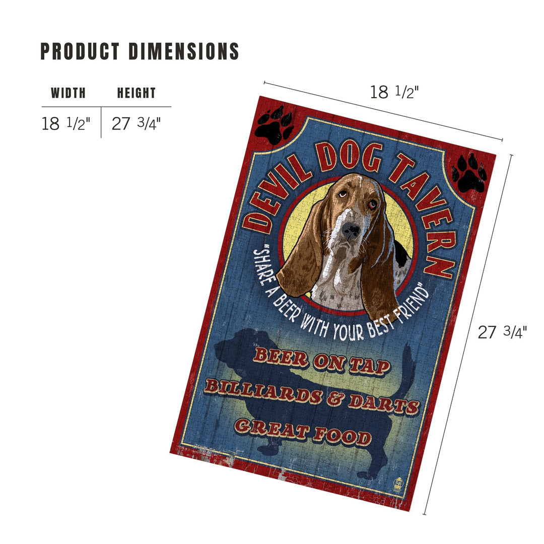 Devil Dog Tavern Vintage Sign, Basset Hound, Jigsaw Puzzle Puzzle Lantern Press 
