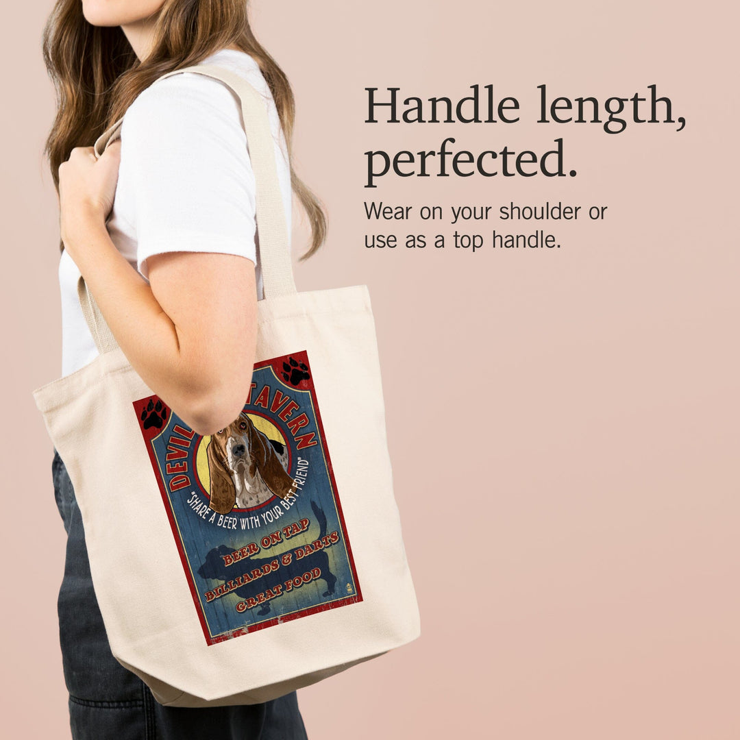 Devil Dog Tavern Vintage Sign, Basset Hound, Tote Bag Totes Lantern Press 