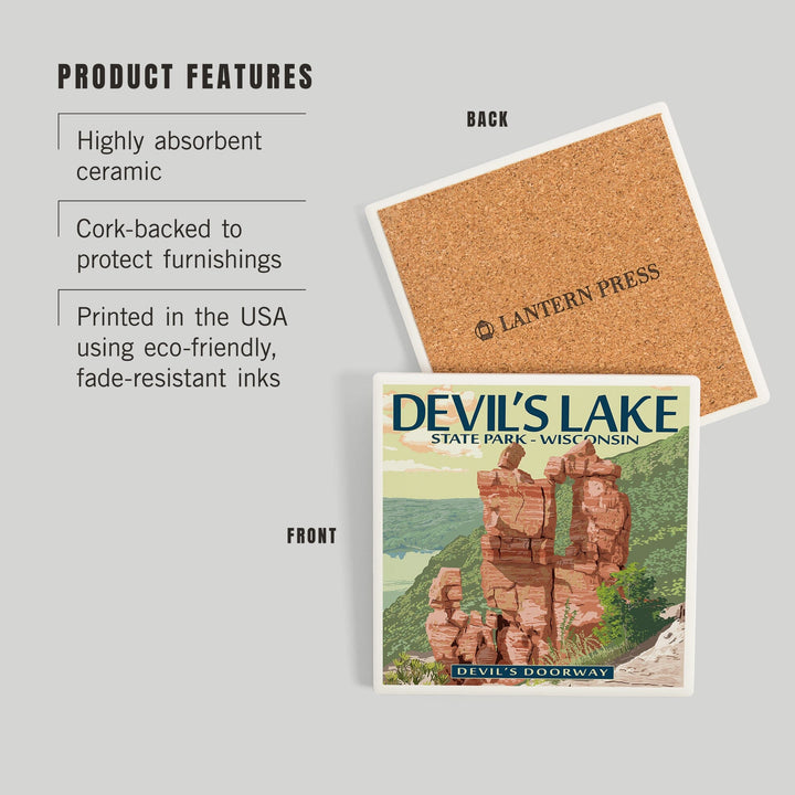 Devil's Lake Park, Wisconsin, Devil's Doorway, Coasters Coasters Lantern Press 