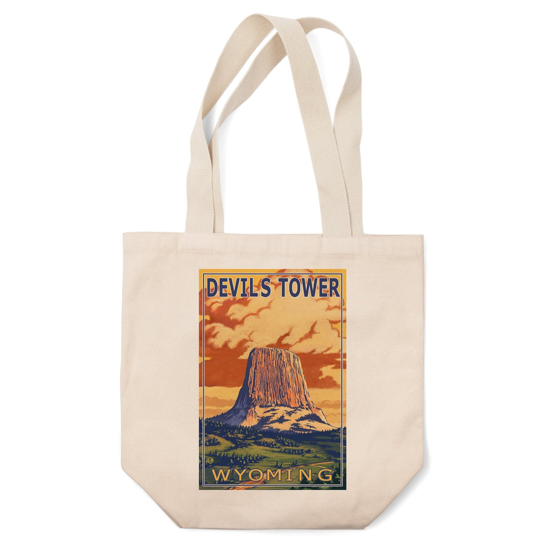 Devils Tower, Wyoming, Lantern Press Artwork, Tote Bag Totes Lantern Press 