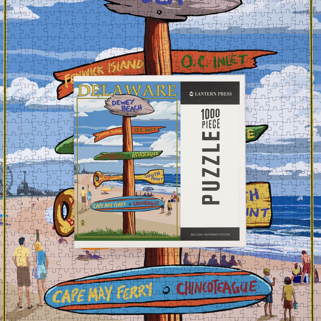 Dewey Beach, Delaware, Destinations Sign, Jigsaw Puzzle Puzzle Lantern Press 