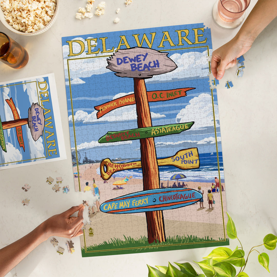 Dewey Beach, Delaware, Destinations Sign, Jigsaw Puzzle Puzzle Lantern Press 