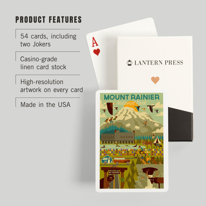Playing Cards, Mount Rainier National Park, Washington, Geometric National Park Series, 52 Card Deck with Jokers in Box, Unique Art