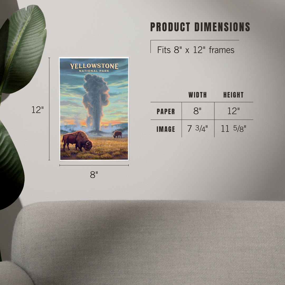 Yellowstone National Park, Wyoming, Oil Painting, Old Faithful Eruption, Art & Giclee Prints