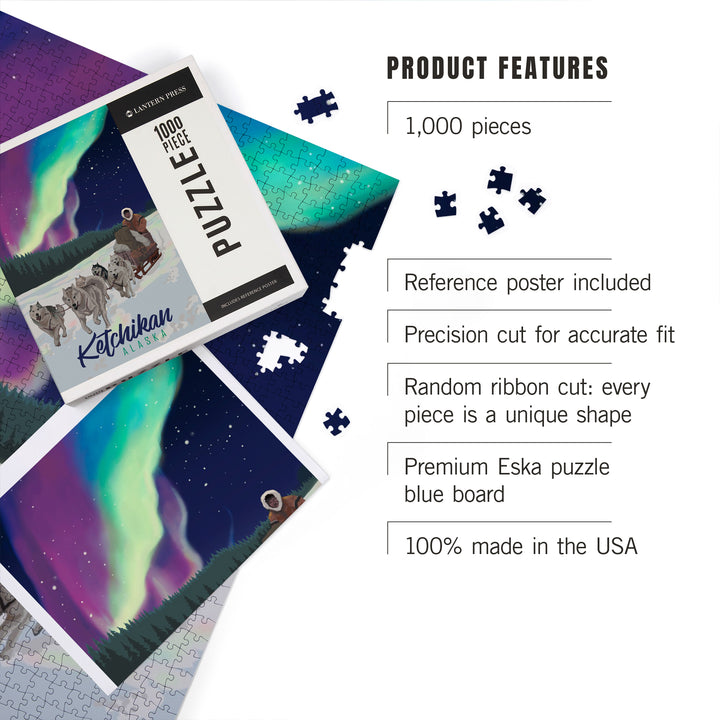 Ketchikan, Alaska, Northern Lights, Dog Sled, Jigsaw Puzzle