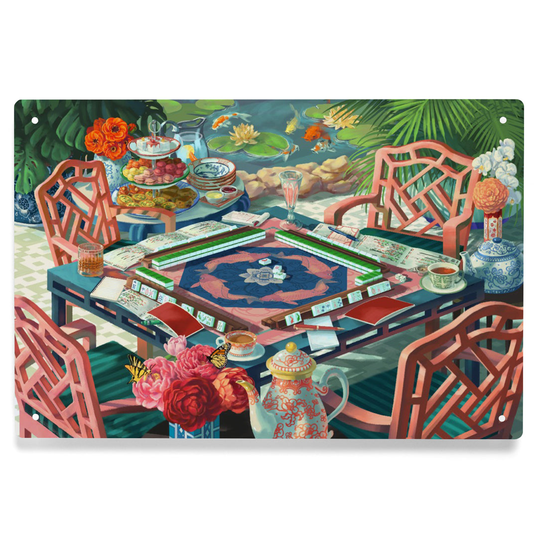 Oil Painting, Mahjong Life, 12x18 Metal Sign