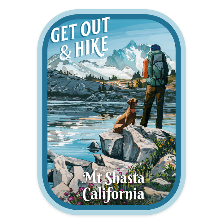 Mt Shasta, California, Get Out and Hike, Contour, Vinyl Sticker