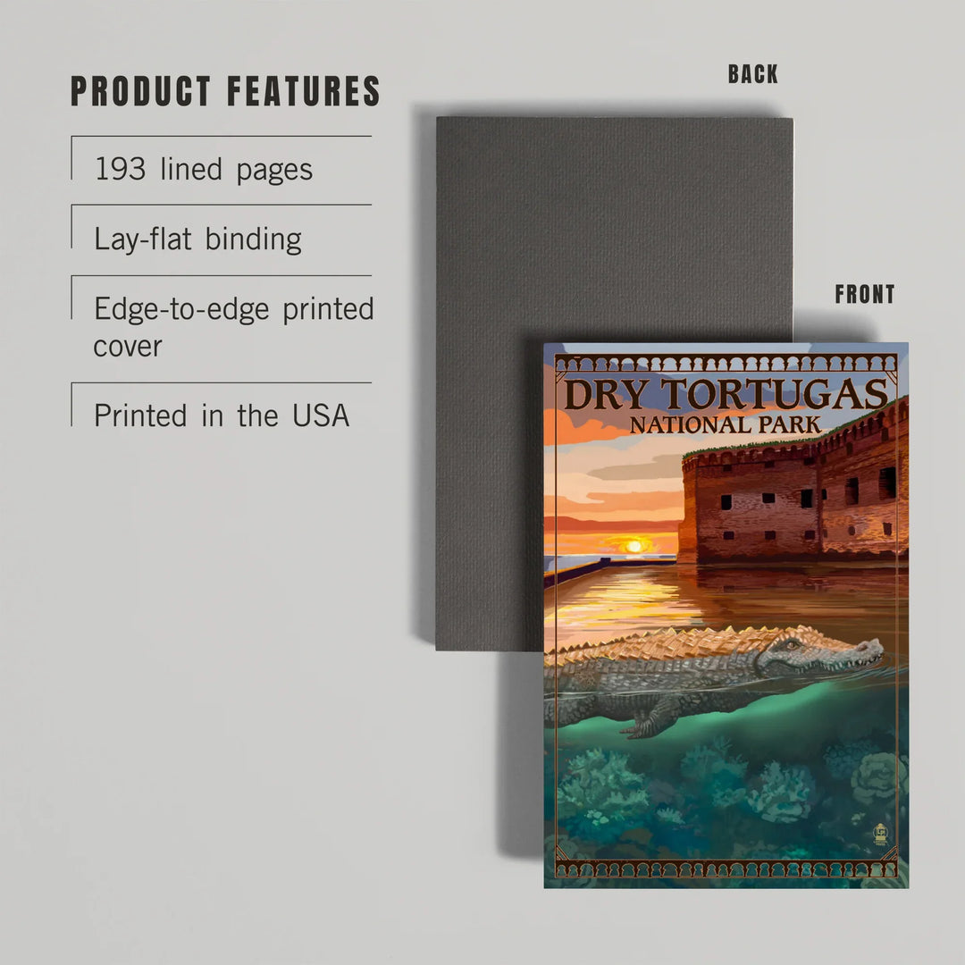 Lined 6x9 Journal, Dry Tortugas National Park, Florida, Crocodile, Painterly Series, Lay Flat, 193 Pages, FSC paper