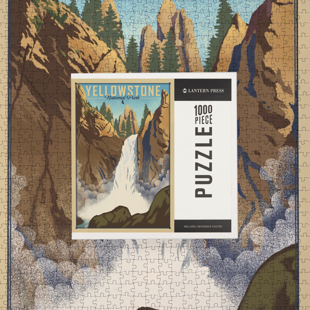 Yellowstone National Park, Wyoming, Tower Falls, Lithograph National Park Series, Jigsaw Puzzle