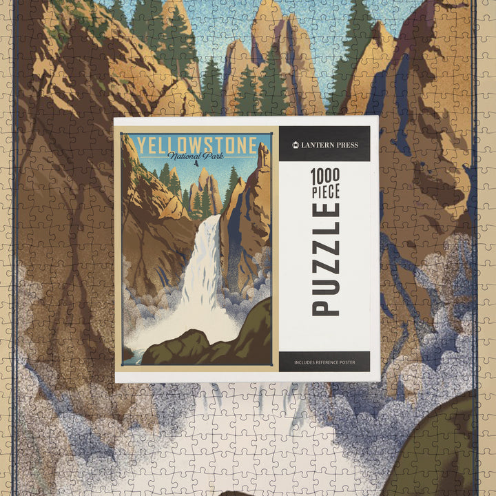 Yellowstone National Park, Wyoming, Tower Falls, Lithograph National Park Series, Jigsaw Puzzle