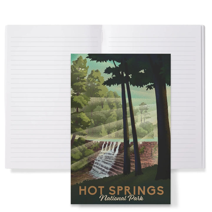 Lined 6x9 Journal, Hot Springs National Park, Arkansas, Lithograph National Park Series, Lay Flat, 193 Pages, FSC paper