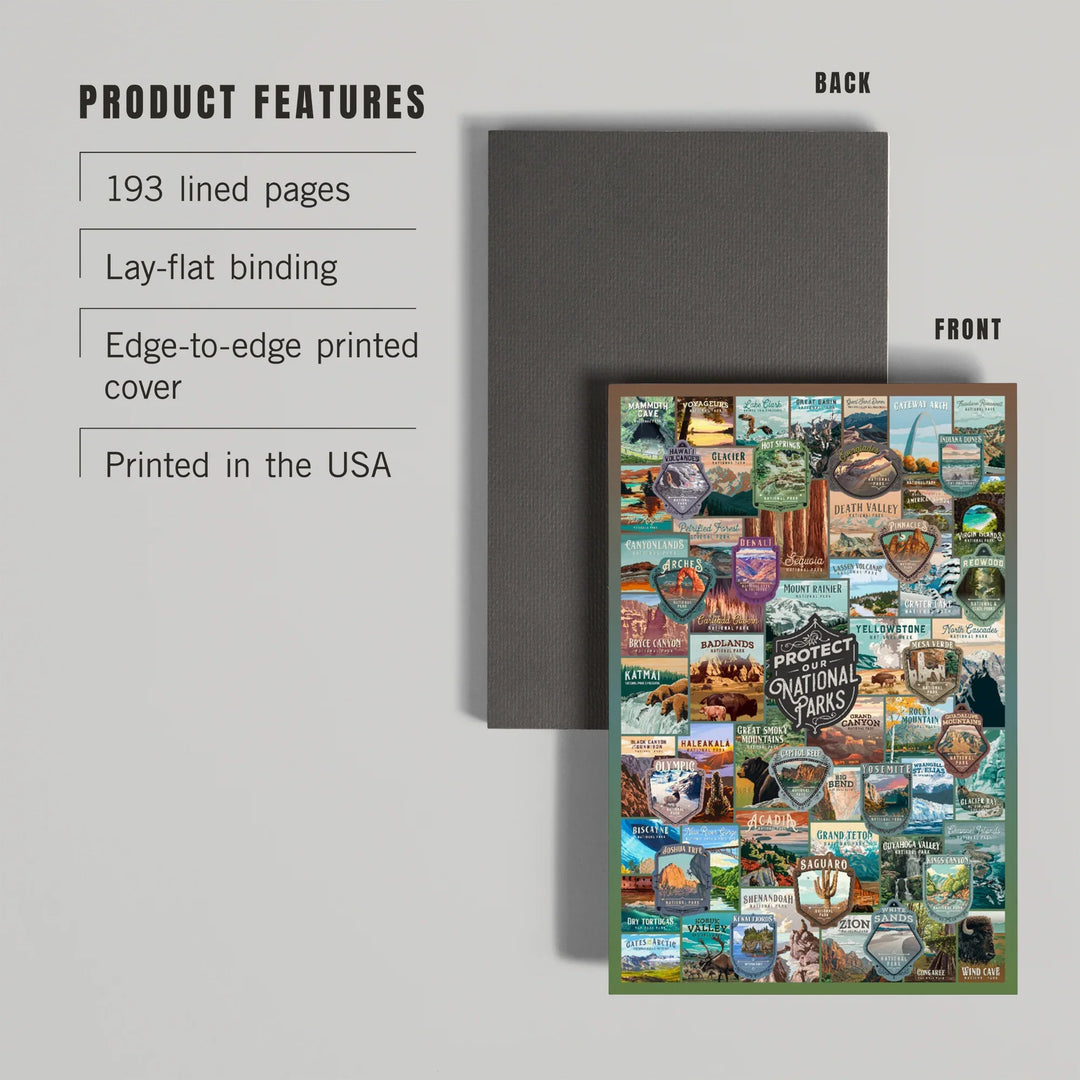 Lined 6x9 Journal, Protect our National Parks Collection, Collage, Lay Flat, 193 Pages, FSC paper