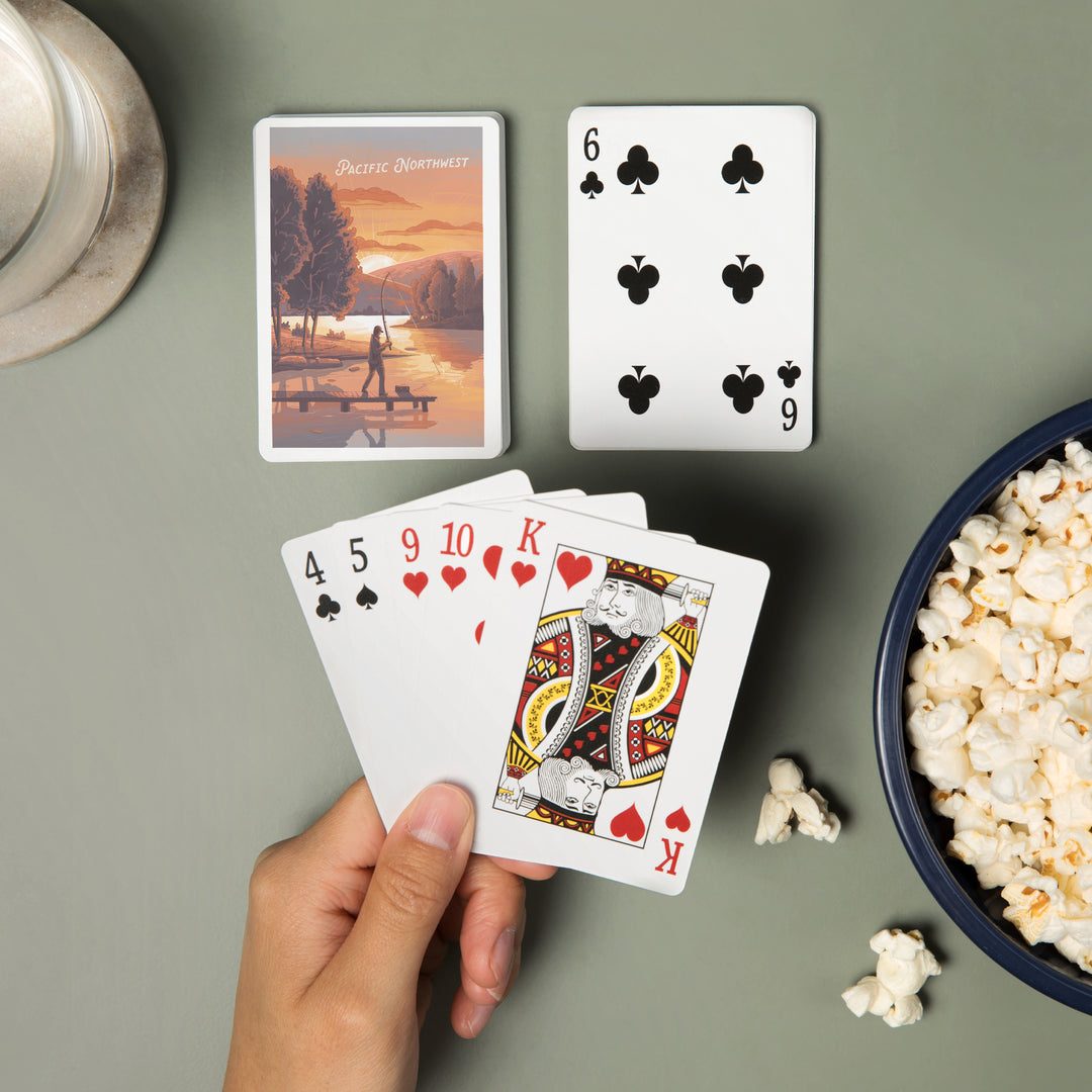 Playing Cards, Pacific Northwest, This is Living, Fishing with Hills, 52 Card Deck with Jokers in Box, Unique Art