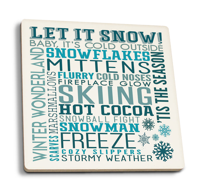 Let It Snow Typography, Coaster Set