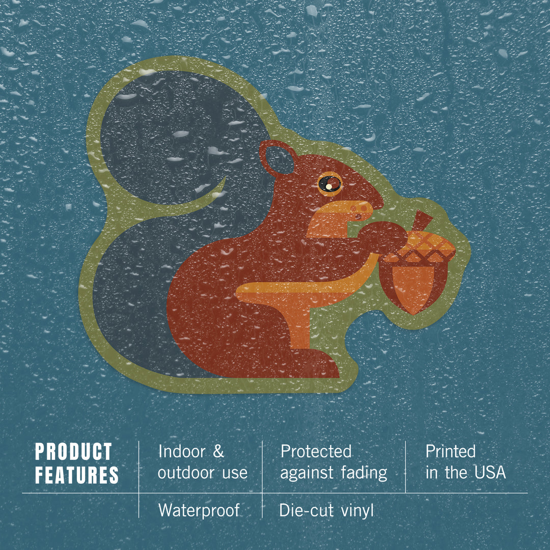 Squirrel with Acorn, Geometric, Contour, Vinyl Sticker