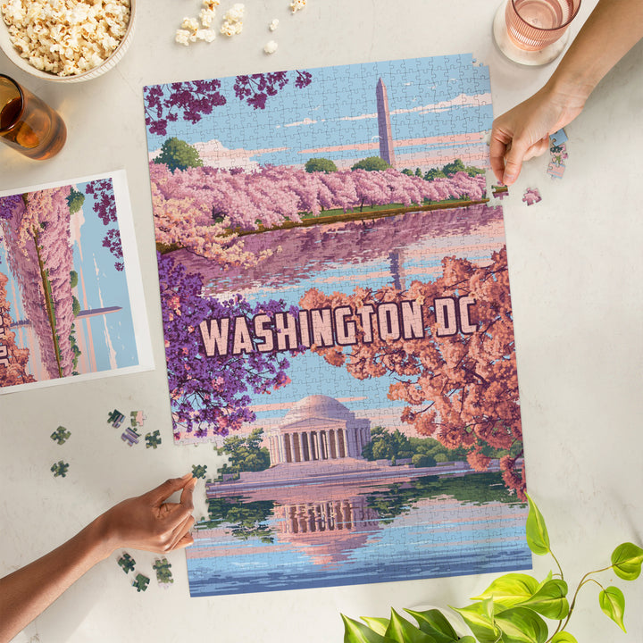 Washington, DC, Painterly, Cherry Blossoms, Reflection, 1000 Piece Jigsaw Puzzle