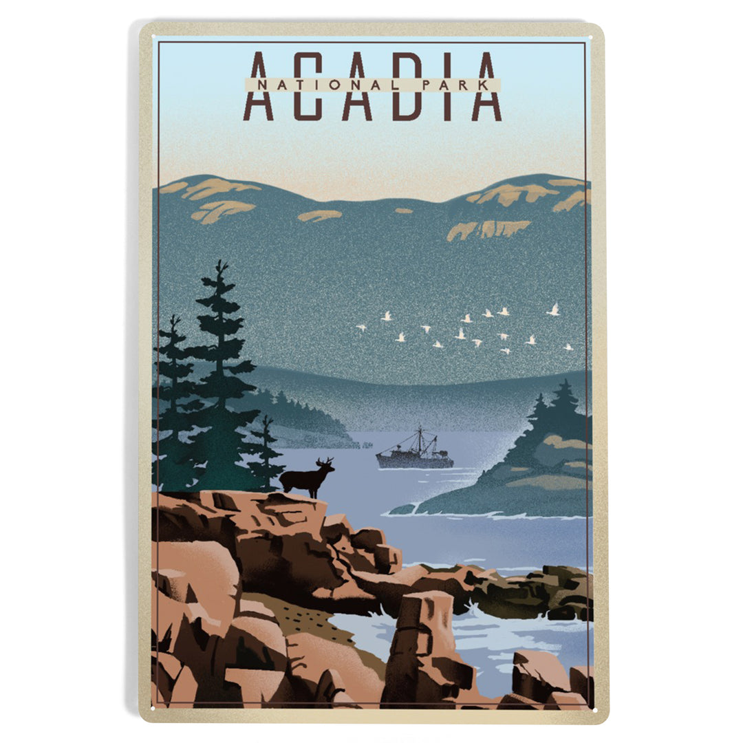 Acadia National Park, Maine, Lithograph, Metal Signs