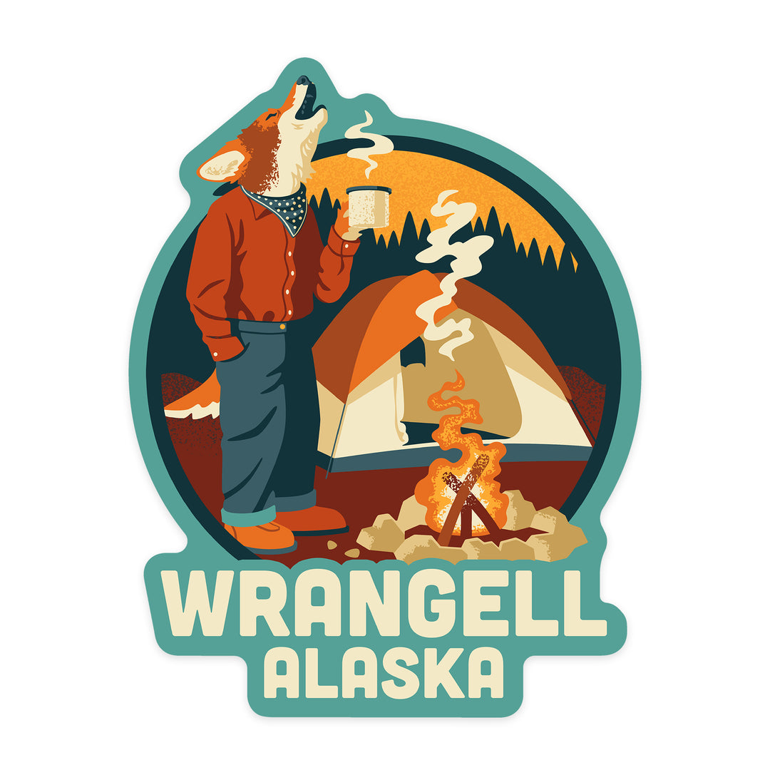 Wrangell, Alaska, Camping Coyote, Contour, Vinyl Sticker