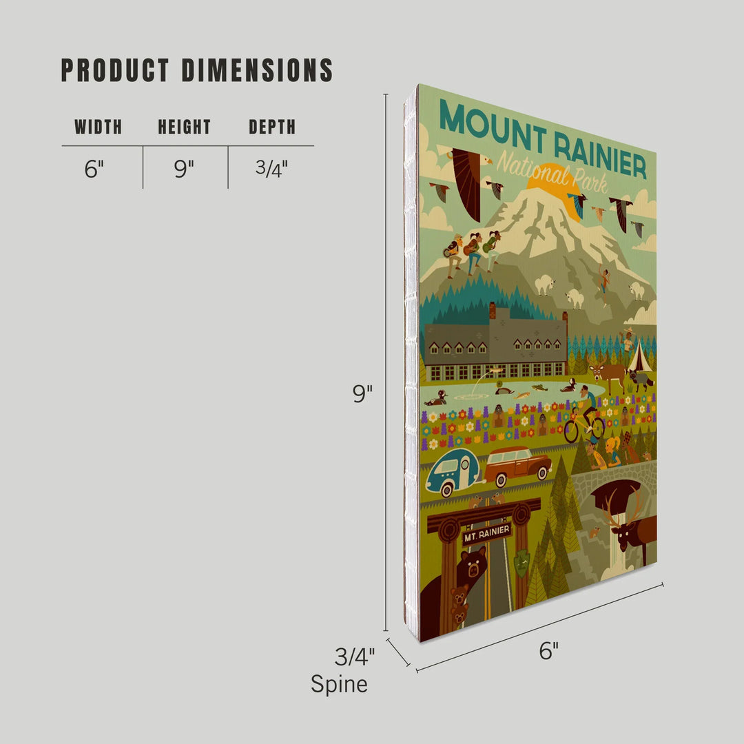 Lined 6x9 Journal, Mount Rainier National Park, Washington, Geometric National Park Series, Lay Flat, 193 Pages, FSC paper