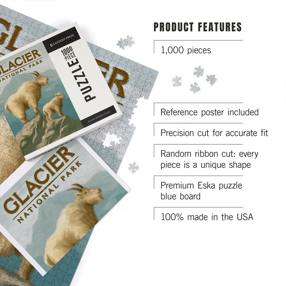 Glacier National Park, Montana, Oil Painting, Mountain Goats, 1000 Piece Jigsaw Puzzle