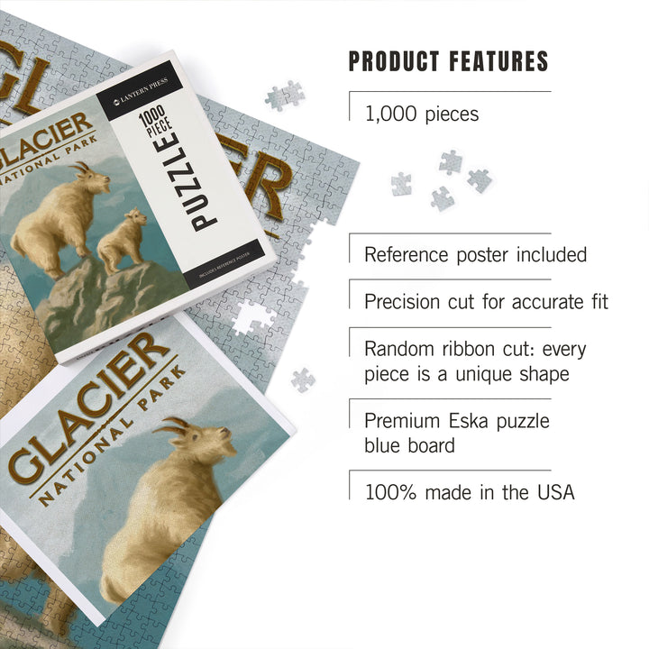 Glacier National Park, Montana, Oil Painting, Mountain Goats, 1000 Piece Jigsaw Puzzle