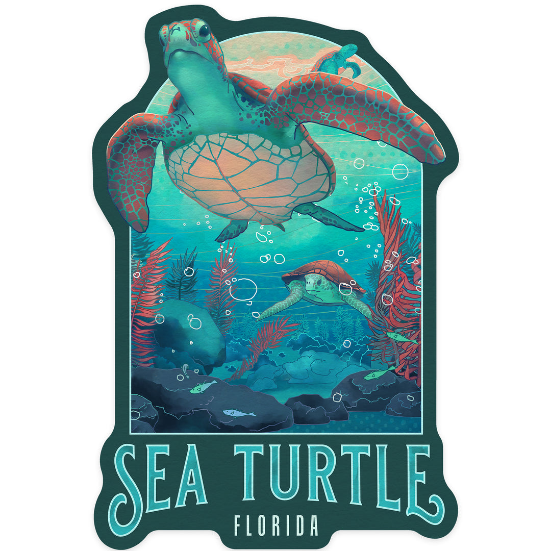 Florida, Fluid Linework, Sea Turtle, Contour, Vinyl Sticker