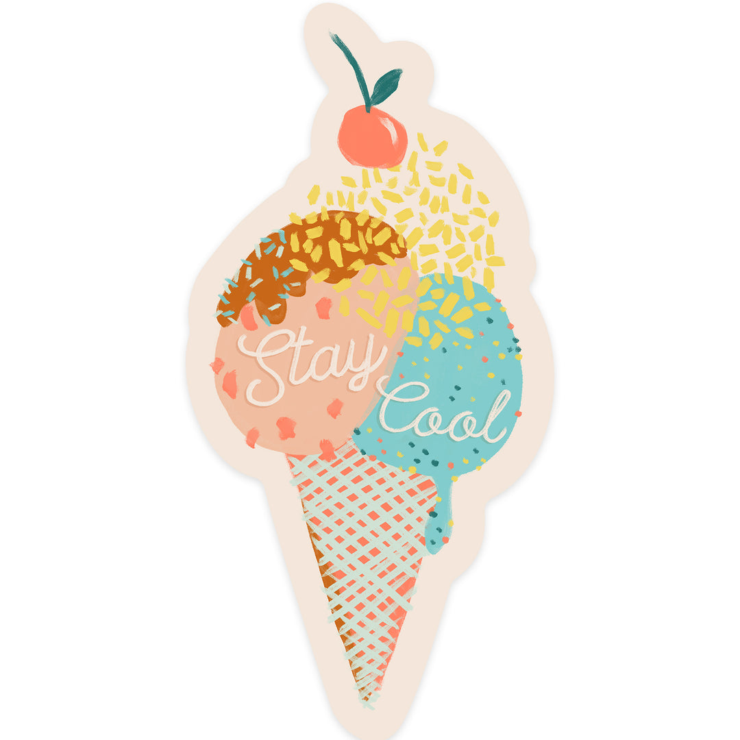 Vintage Summer Series, Stay Cool Ice Cream Cone, Contour, Vinyl Sticker
