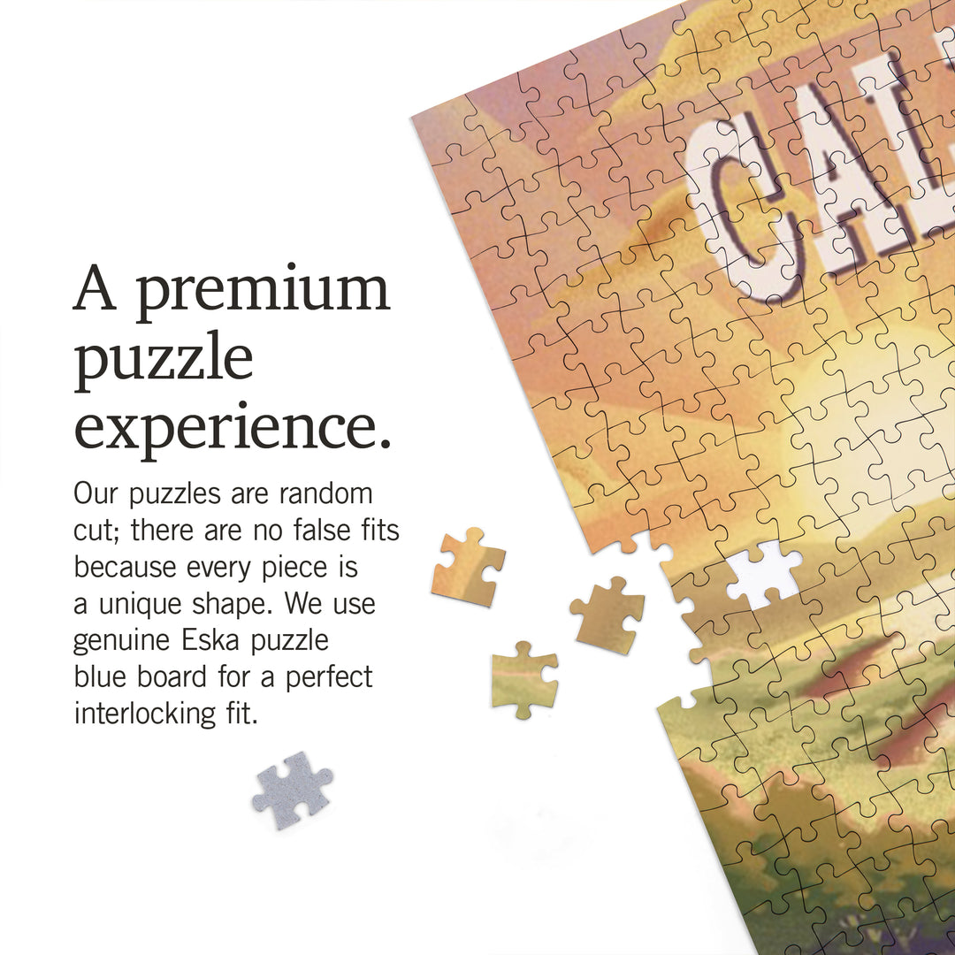 California, Bear and Spring Flowers, Lithograph, 1000 Piece Jigsaw Puzzle