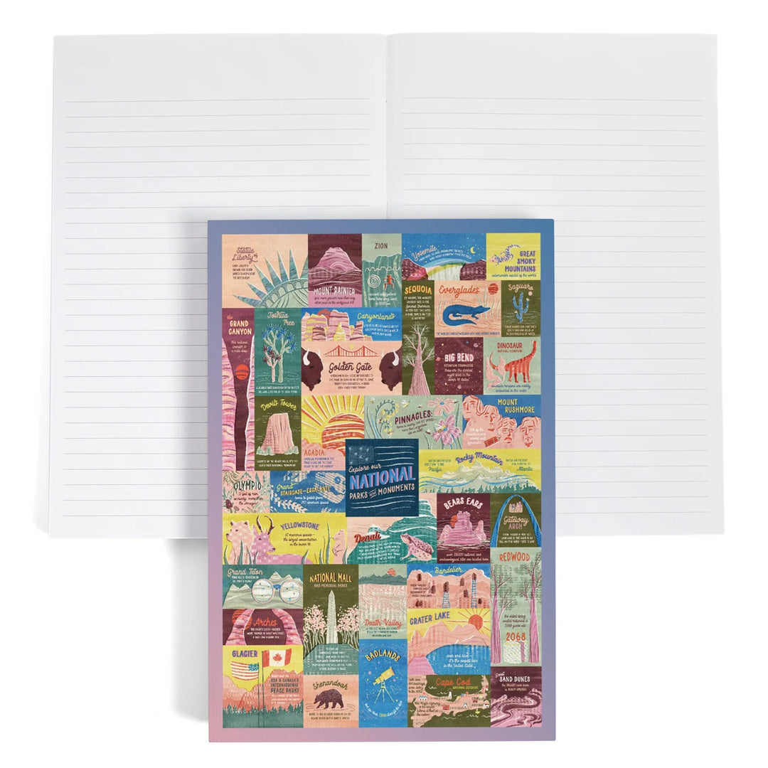 Lined 6x9 Journal, Explore Our National Parks and Monuments, Pastel, Lay Flat, 193 Pages, FSC paper