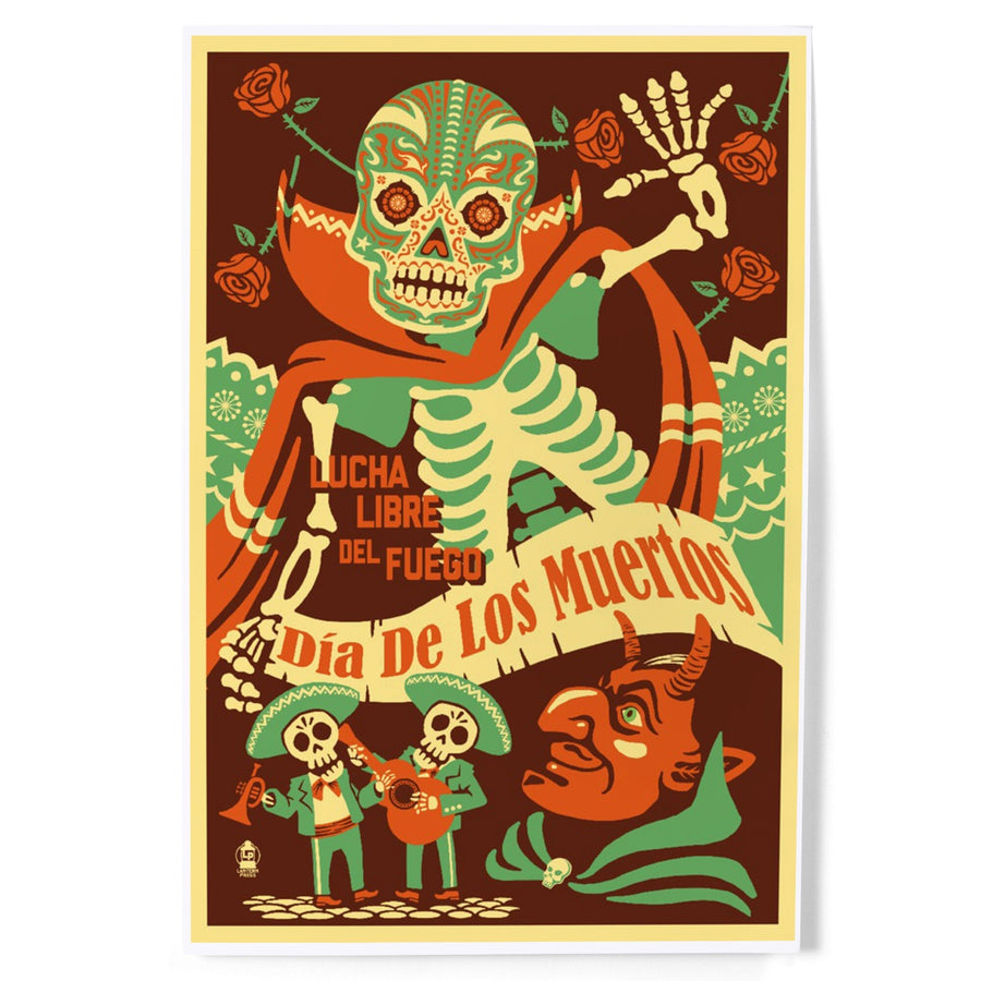 Dia de los Muertos (Day of the Dead), Lucha Libre del Fuego, Art & Giclee Prints Art Lantern Press 