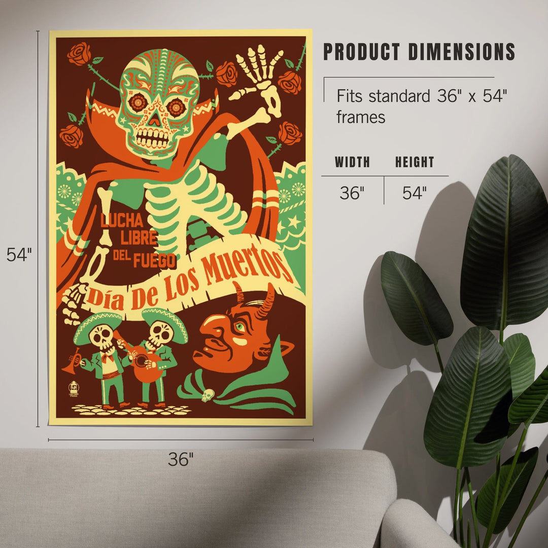 Dia de los Muertos (Day of the Dead), Lucha Libre del Fuego, Art & Giclee Prints Art Lantern Press 