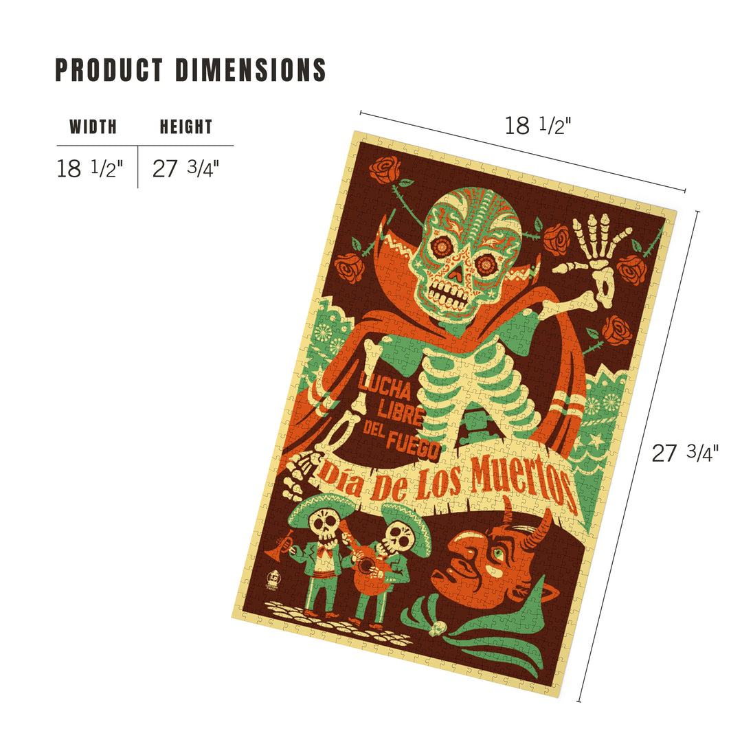 Dia de los Muertos (Day of the Dead), Lucha Libre del Fuego, Jigsaw Puzzle Puzzle Lantern Press 