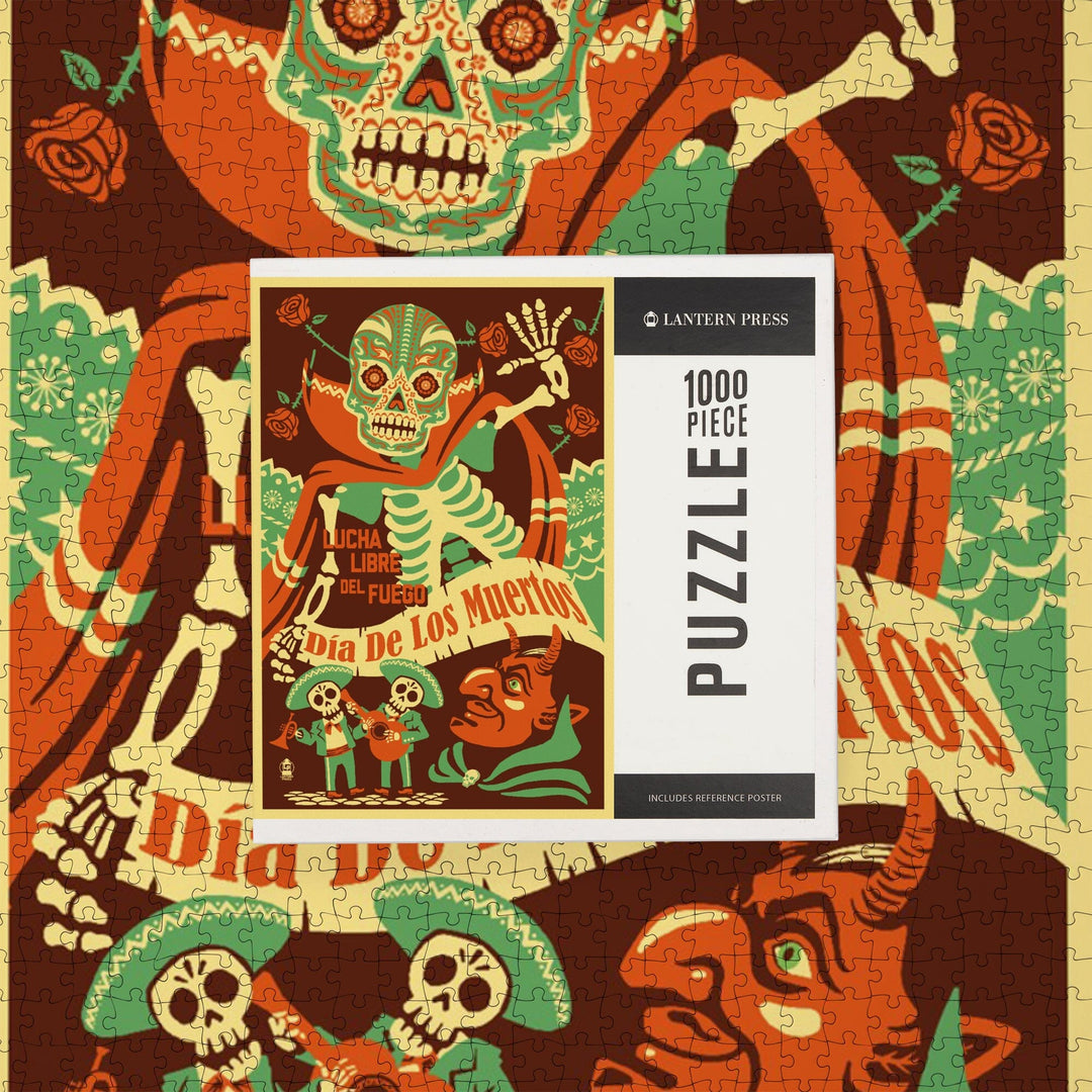 Dia de los Muertos (Day of the Dead), Lucha Libre del Fuego, Jigsaw Puzzle Puzzle Lantern Press 