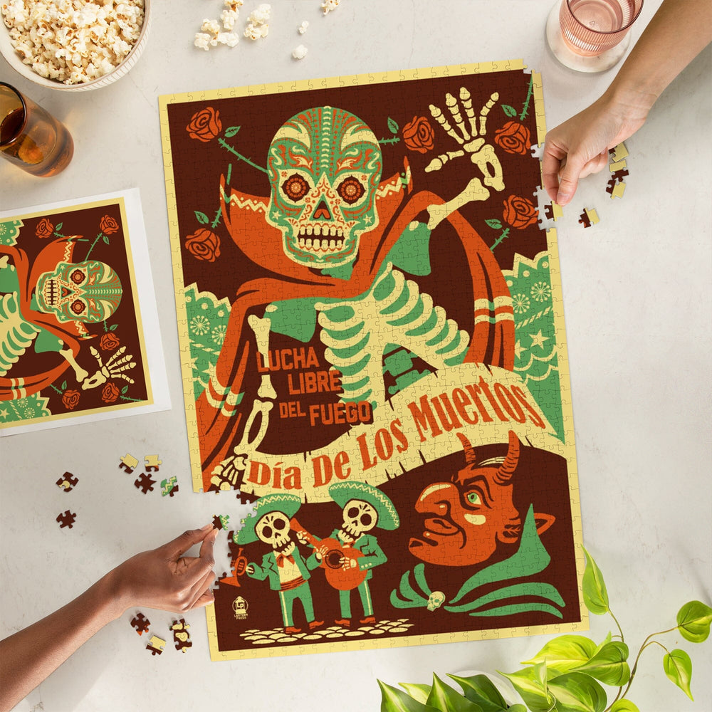 Dia de los Muertos (Day of the Dead), Lucha Libre del Fuego, Jigsaw Puzzle Puzzle Lantern Press 