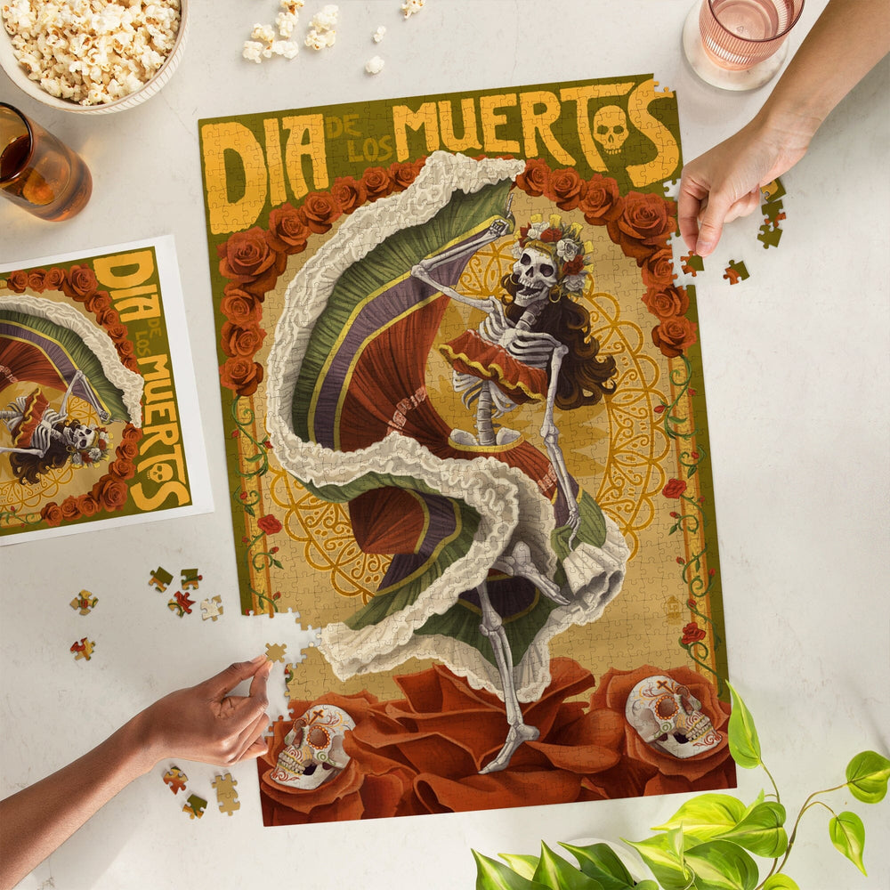 Dia De Los Muertos, Skeleton Dancing, Day of the Dead, Jigsaw Puzzle Puzzle Lantern Press 