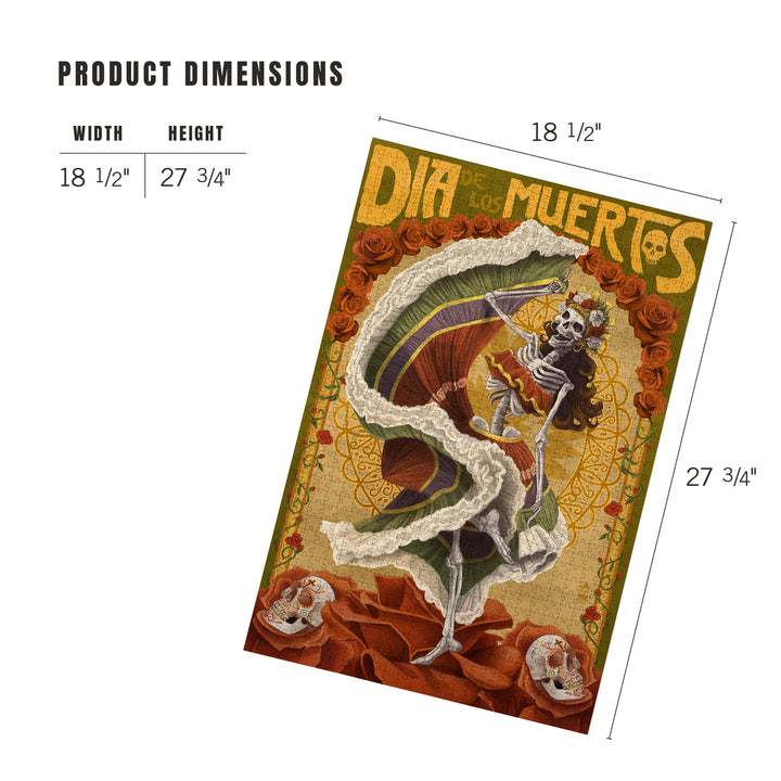 Dia De Los Muertos, Skeleton Dancing, Day of the Dead, Jigsaw Puzzle Puzzle Lantern Press 