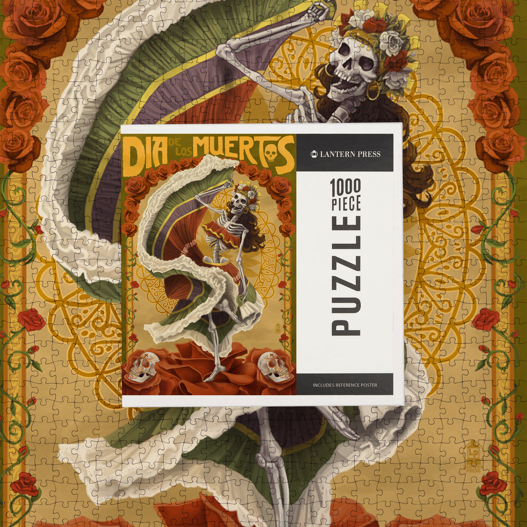 Dia De Los Muertos, Skeleton Dancing, Day of the Dead, Jigsaw Puzzle Puzzle Lantern Press 