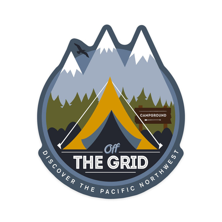 Discover the Pacific Northwest, Off the Grid, Tent, Contour, Vinyl Sticker - Lantern Press